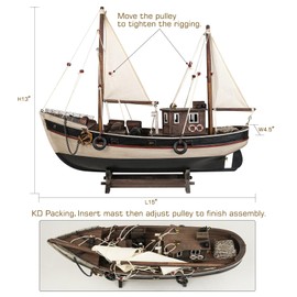 SAILINGSTORY Wooden Fishing Boat Model Ship Sailboat Decor 15"