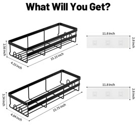 WOWBOX Shower Caddies 2 Pack - Adhesive Hanging Shower Shelf - Bathroom & Kitchen Organizers and Storage, No Drilling Stainless Shower Shelves for Home Decor Storage (Large), Black