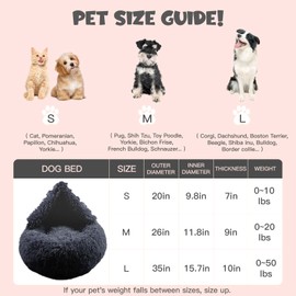 Himax Dog Beds for Small Dogs, Donut Dogs Beds with Blanket Attached, Calming Dog Bed Washable (20"/26"/35") Grey