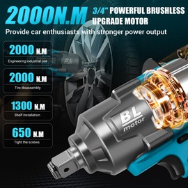 Cordless Impact Wrench 3/4" for Makita 18V Battery, Impact Wrench 1500FT-LBS(2000N.m) High Torque Brushless Electric Impact, with 3 Speed Modes Power Impact Driver