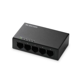 Elecom EHC-LG05M-B Gigabit Switching Hub, 5 Ports, Metal Enclosure, AC Power, Silent Fanless, Black
