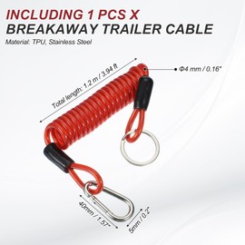 PATIKIL 4 ft Breakaway Trailer Cable, Trailer Brake Away Cable Safety Cable Straps Stainless Steel Spring Towing Coiled Wires with Clip for RV Trailer Emergency Breakaway Switch, Red