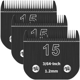 YAZIYIR 15# Detachable Pet Dog Grooming Blades, Compatible with Ainds, Oster A5, Wahl KM-10 and Other Series Clippers, Size: 15# Blade 3/64-Inch 1.2mm Cut Length. Black-3Pcs.