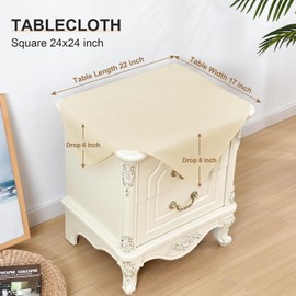 Wolkemer 24x24 Inch Square Tablecloth Heavy Duty Textured Polyester Tablecloths Washable Farmhouse Table Cover for Nightstand, Bedside, End Table (Ivory)