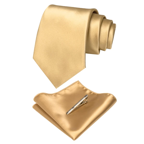 JEMYGINS Mens Formal Gold Necktie and Pocket Square, Hankerchief and