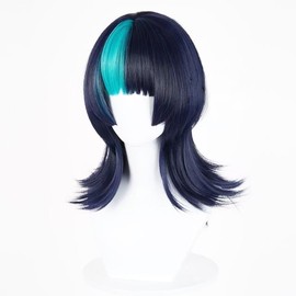 PWEINCY Black Blue Wig Kirara Hoshi 17.7 Inch Short Layered Synthetic Hair