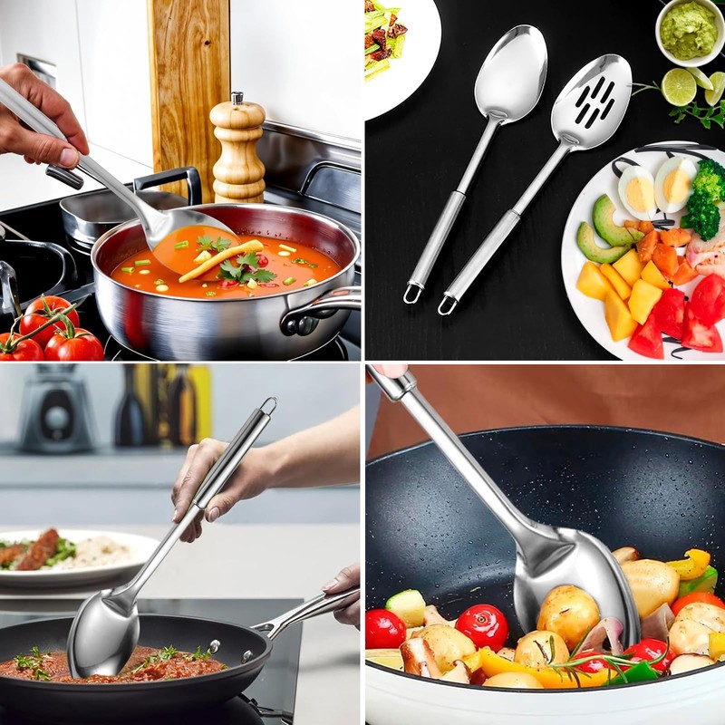 3PCS Slotted Spoon, Strainer Spoon, Large Serving for Cooking, Mixing