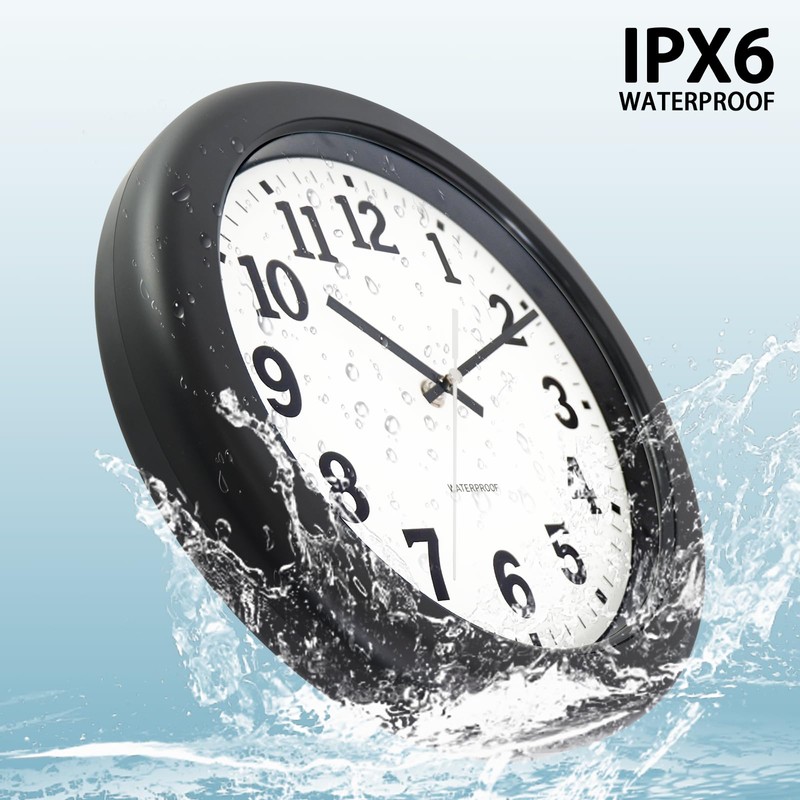 Caysie 12 Inch Sealed Indoor Outdoor Clock Waterproof, Silent Battery