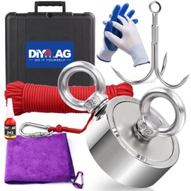 DIYMAG Fishing Magnet Kit, 1300 LBs Pulling Force, Super Strong Neodymium Fishing Magnets Kit with Case, 20m (65 FT) Durable Rope for Retrieving in River