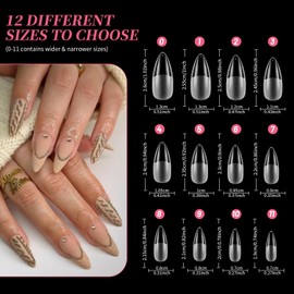 Venares Nail Tips Set, 120 Pieces Tips for Gel Nails, 12 Sizes, Almond Shape, Short, Nail Tips Set with Glue, Nails Buffer Block, Artificial Nails Short Clear