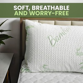 Canadian Linen Bamboo Viscose Waterproof Pillow Protector Zipper Closure, 2 Pack, Super Soft Absorbent Breathable Tree Design Cooling Fabric, Luxury Pillowcase Encasement, Home Bedding, 20”x36”, King