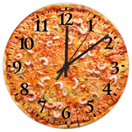 Cheese and Pepperoni Pizza Wood Wall Clocks 10 Inch Silent Non-Ticking Large Numbers Battery Operated Pizza Pie Food Lovers Wall Clock Retro Home Decor for Cabin Bedroom Nursery