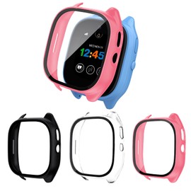 Snyeest [3-Pack Case Compatible for Gizmo Watch 3 Screen Protector for Kids, Tempered Glass Cover Only Compatible with Verizon Gizmo Watch 3(Black+Clear+Pink)