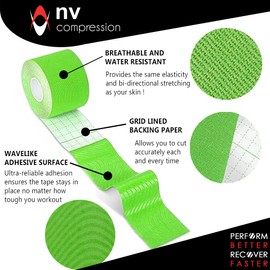 NV Compression Kinesiology Tape | 5m Roll of Elastic Muscle Support Tape for Exercise, Sports & Injury Recovery (Green)