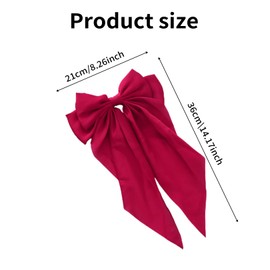 2 Pcs Bow Hair Clip,Hair Bows for Women Big Bowknot Hairpin French Hair Clips with Long Ribbon Big Solid Color Hair Accessories Barrette Clips Soft Satin Silky Hair Bows,for Women Girls(Black/Red)