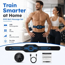 EMS Abdominal Belt for Home Fitness – USB Rechargeable Muscle Stimulator for Core & Body Care