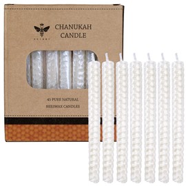 DEYBBY Honeycomb Beeswax Spell Chime Candles for Home - Set of 45 Tiny Beeswax Candle for All 8 Nights of Hannukah Menorah, Cream White