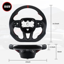 LOSCHEN Steering Wheel for Dodge, 3K Real Carbon Fiber Steering Wheel for Dodge/Jeep Grand Cherokee/SXT/GT/RT/SRT/HELLCAT, Perforated Leather Upgrade D-shaped Flat-bottom