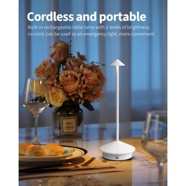 NEWSEE Modern Cordless Table Lamp Set of 2, Portable LED Desk Lamps, 5000mAh Rechargeable Battery Operated Lighting for Bedroom Dining Room Restaurant Coffee Shop Camping Night Light (White)