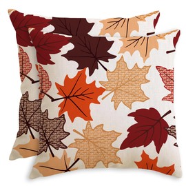 HiABsee Fall Pillow Covers 18x18 Inch Set of 2 Fall Decorations Orange Maple Leave Autumn DecorCushion Covers Outdoor Thanksgiving Decoration for Home Couch(F3-18)
