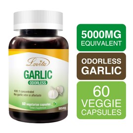 Lovita Odorless Garlic 5000mg, Maximum Strength with 1.25% Allicin, Powerful Immune and Cardiovascular System Support Formula, 60 Vegetarian Capsules (2 Month Supply) (Pack of 3)