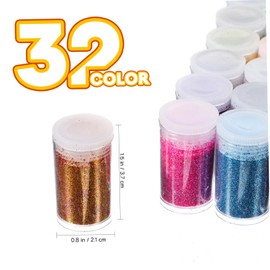 Gatuida 32pcs Glitter Powder Bottles Set for Crafts Decorations Fine Glitter for Nails DIY Art Projects Easy to Carry for DIY Lovers