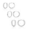 3 Pairs Silver Huggie Hoop Earrings Set for Women |