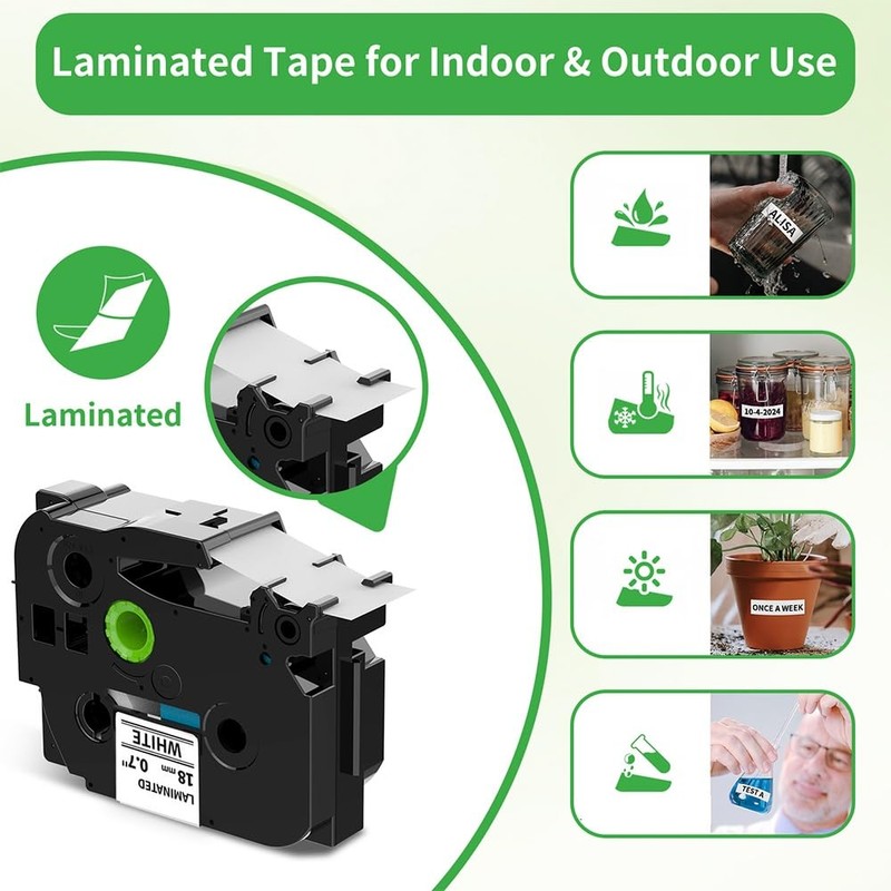 Laminated Label Tape Compatible with Brother, Black on White, Pack