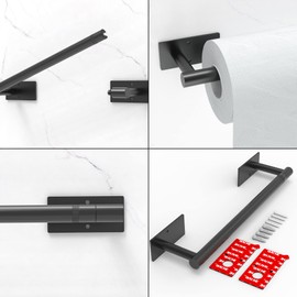 RARXTR Paper Towel Holder, Black, Under Cabinet, Adhesive, Wall Mounted, Matte Black, SUS304 Stainless Steel