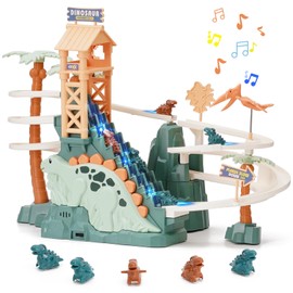 Dinosaur Climbing Stairs Toy Orbit Chasing Race Track Game Set Double Loop Track Slide Toys Roller Coaster Toy with Music Educational Playsets Gift for Toddler Kids Boys Girls Age 3+