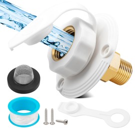 Oyviny RV City Water Inlet with Check Valve, Lead-free Brass RV Water Fill Inlet Connection with 3/4 NH Female to 1/2 NPT Male for Camper Trailer Motorhome Marine, White