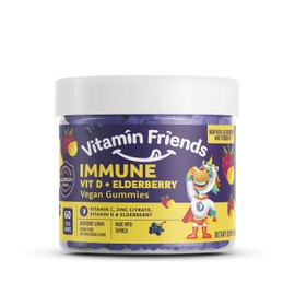 Vitamin Friends - Elderberry, Vitamin C Gummies - Vegan Immune System Booster Blended Supplements - Health Support w/ Zinc Citrate & Vitamin D - Advanced Immune Support - 30 Day Supply – 1 Pack