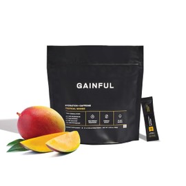 Gainful Hydration + Caffeine Powder Packets with Key Electrolytes Magnesium & Sodium + L Theanine, Low Sugar Drink Mix, Tropical Mango, 21 Sticks