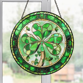 Shamrock Stained Glass Suncatcher, Shamrock Suncatcher, Shamrock Glass Hangings, Irish Decor, St. Patrick's Day Decoration, Shamrock Gifts Shamrock Suncatcher Ornament, Irish Ornament (8 inches)