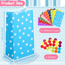 Mkitnvy Papiertüten, 40 Stück Geschenktüten Papier Bunt mit 48 Aufkleber, Kraftpapier Tüten für Kindergeburtstag Hochzeiten Partys Weihnachten Geschenk, 24 x 13 x 8 cm, 10 Farben