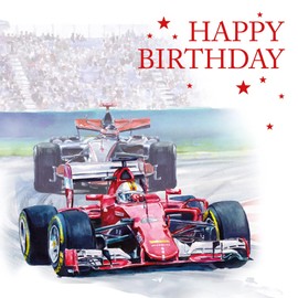Formula One Happy Birthday Card with Watercolour Image and Red Foil Detailing