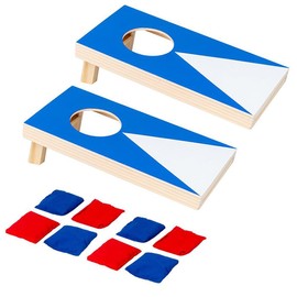 TOMVAES Super Fun, Portable Mini Desktop Cornhole Set of 2,Coated Wood Boards with 4 Red 4 Blue Bags,Wooden Desktop Cornhole Game Set for Travel, Tabletop Mini Bean Bag Toss Game for Kids and Adults