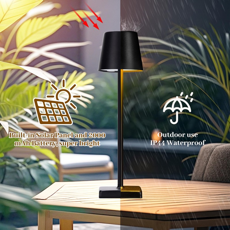Livinlarge Cordless Table Lamps,Rechargeable Outdoor Solar LED Lamp,Portable USB Desk