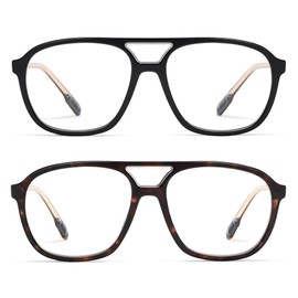 AMOMOMA Retro Blue Light Aviator Reading Glasses for Women Men,Vintage Square Computer Reader Frame 2.0 1.5 AM6112 C1+C4 3.0 X