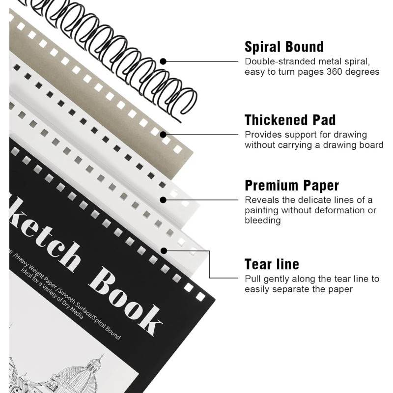 Prudiut 1 Pack /100 Sheets Sketch Book, 8.5 x11 Inch