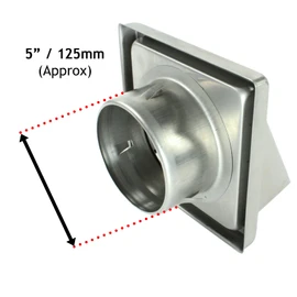 Spares2go Stainless Steel Cowled External Extractor Wall Vent Outlet with Cushioned Non Return Flap (125mm, 5")
