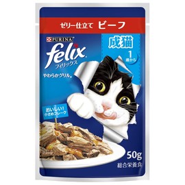 Felix Pouch Soft Grill Adult Cat Food, Beef, 1.8 oz (50 g) x 12 Pouches