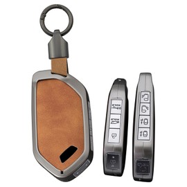 ontto Car Key Fob Cover Case fit for Kia Picanto Sorento MQ4 Carnival KA4 Morning K5 Carens 2024 2025 4 5 6 7 8 9 Buttons Key holder Metal Leather Shell bag keyring keychain accessories-Brown 1