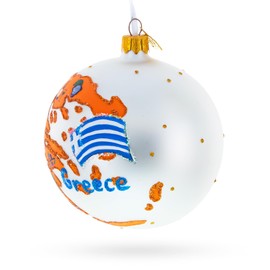 Greece Map and Symbols Glass Ball Christmas Ornament 4 Inches