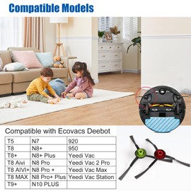 Replacement Side Brushes for ECOVACS Deebot Ozmo T8 T8+ T8 Aivi T8 AIVI+ T8 MAX T9+ T5 N8+ / N8+ N8 Pro N8 Pro + / N8 Pro+ N10 PLUS N7 OZMO 920 950 for Yeedi Vac 2 Pro Vac Max Vac Station Vacuums
