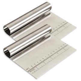 Cozihom - Raspador/cortador/picador de masa de acero inoxidable con escala de medición, cortador de pasteles, cortador de pizza, cuchillo de escala separador de pan de pastelería, paquete de 2