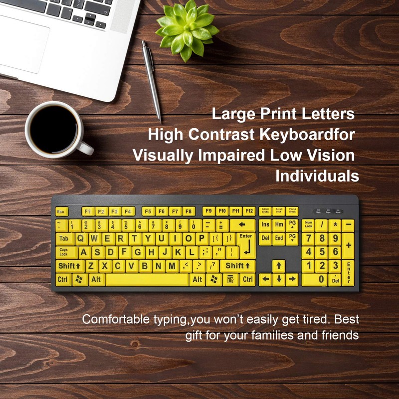 BOOGIIO Large Print Computer Keyboard, Wired USB High Contrast Keyboard