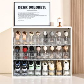 beehomay Shoe Slots Organizer，20 Pack Clear Shoe Stackers for a Pair of Shoes,Adjustable Shoe Rack with Three Levels，Shoe Storage Shoe Space Saver