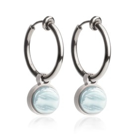 Ohrclips Creolen Silber • Clip Ohrringe mit Charm in himmelblau zum Wechseln • Edelstahl & recyceltes Glas • nachhaltig & handmade • MIX AND MATCH • Ø 18 mm