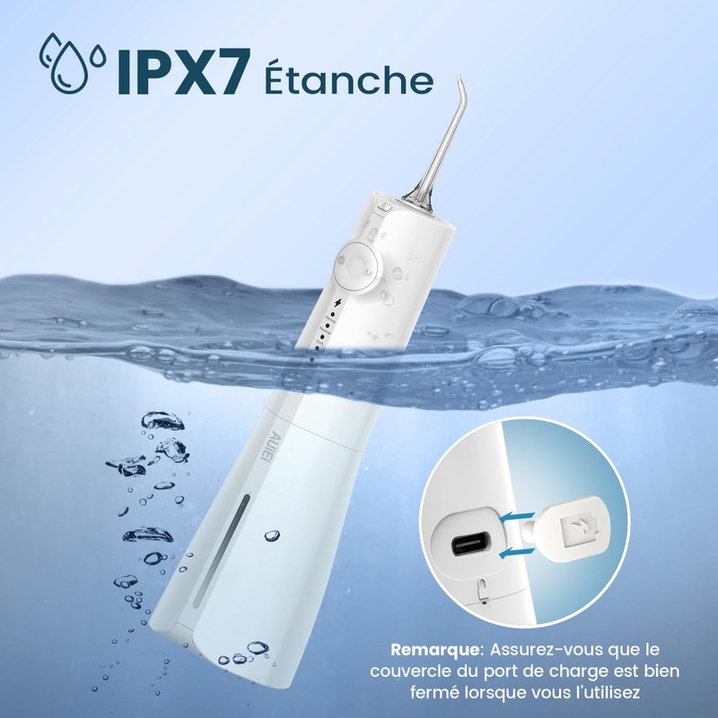 AUIEI Portable Water Flosser, Oral Irrigator, 5 Modes and 8